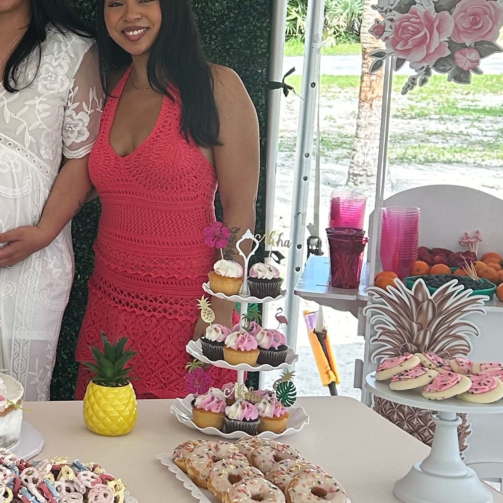 Pink crochet halter dress
